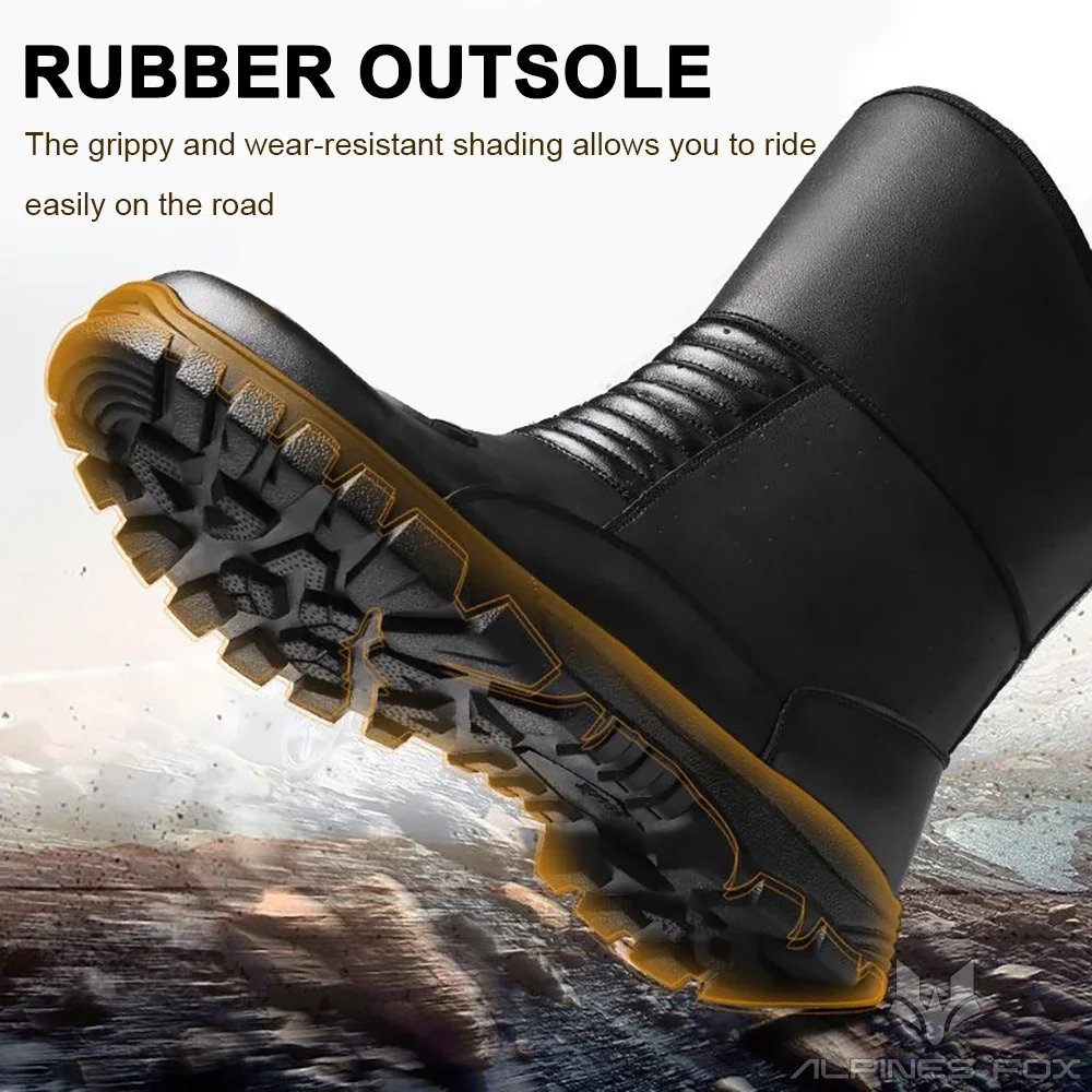 Leather Motorcycle Boots Men Classic Motocross Shoes with Reinforced Heel Toe Waterproof Vintage Motorbike Touring Boot