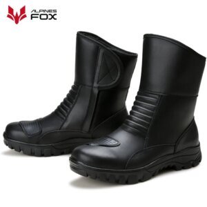 Leather Motorcycle Boots Men Classic Motocross Shoes with Reinforced Heel Toe Waterproof Vintage Motorbike Touring Boot