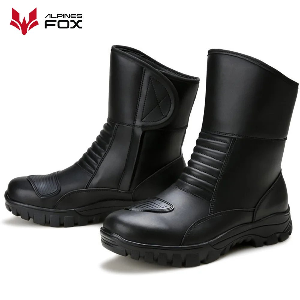 Leather Motorcycle Boots Men Classic Motocross Shoes with Reinforced Heel Toe Waterproof Vintage Motorbike Touring Boot