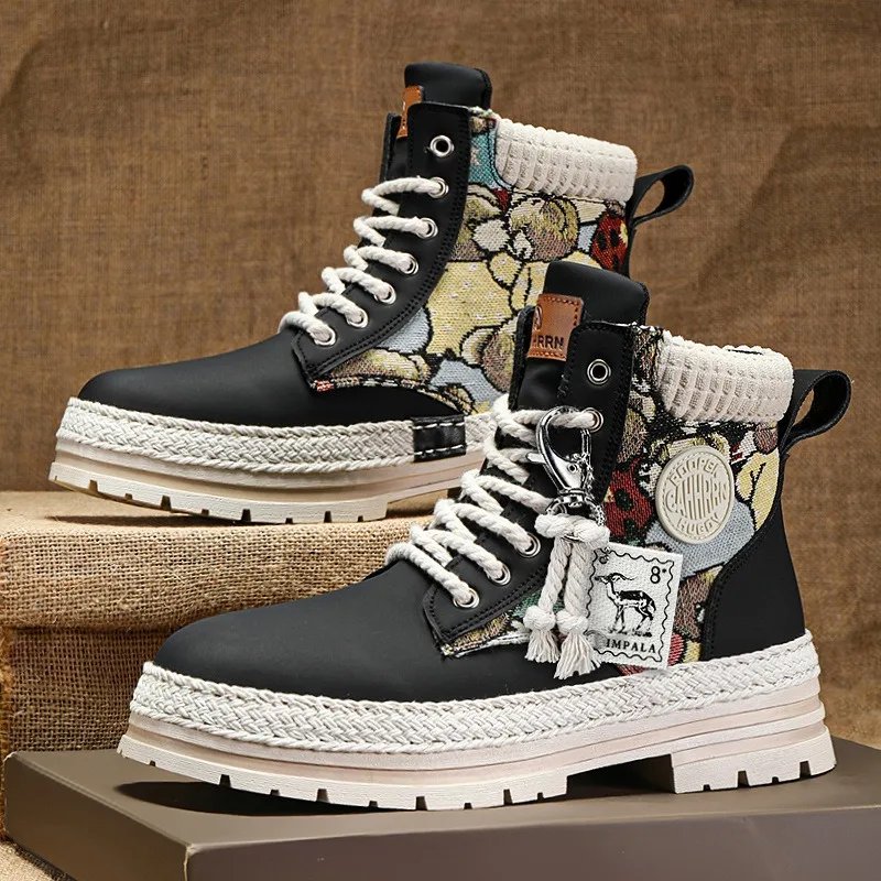 Men High Top Boots Fad Trend Outdoor Comfort Ankle Boot for Men Lace-Up Boot Retro British Style Tooling Boots Botas Para Hombre Men High Top Boots Fad Trend Outdoor Comfort Ankle Boot for Men Lace-Up Boot Retro British Style Tooling Boots Botas Para Hombre