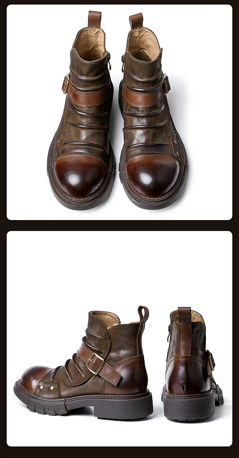 Handmade Punk Motorcycle Boots Men's Genuine Leather Boots British Style Boots Cowhide Workwear Short Shoes Handmade Punk Motorcycle Boots Men's Genuine Leather Boots British Style Boots Cowhide Workwear Short Shoes