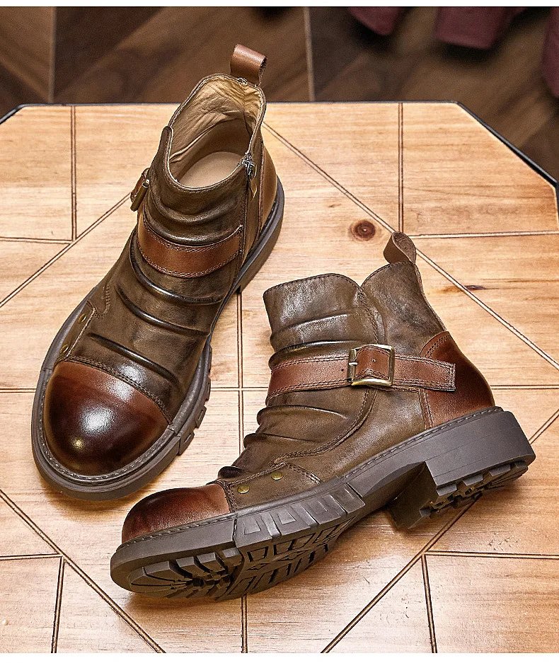 Handmade Punk Motorcycle Boots Men's Genuine Leather Boots British Style Boots Cowhide Workwear Short Shoes Handmade Punk Motorcycle Boots Men's Genuine Leather Boots British Style Boots Cowhide Workwear Short Shoes