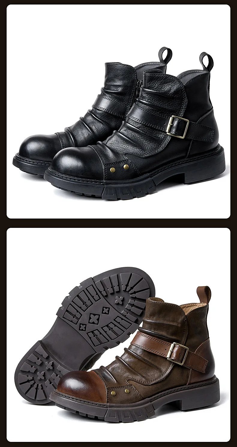 Handmade Punk Motorcycle Boots Men's Genuine Leather Boots British Style Boots Cowhide Workwear Short Shoes Handmade Punk Motorcycle Boots Men's Genuine Leather Boots British Style Boots Cowhide Workwear Short Shoes