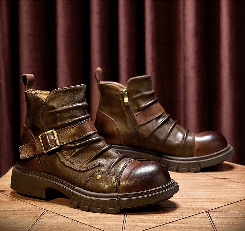Handmade Punk Motorcycle Boots Men's Genuine Leather Boots British Style Boots Cowhide Workwear Short Shoes Handmade Punk Motorcycle Boots Men's Genuine Leather Boots British Style Boots Cowhide Workwear Short Shoes