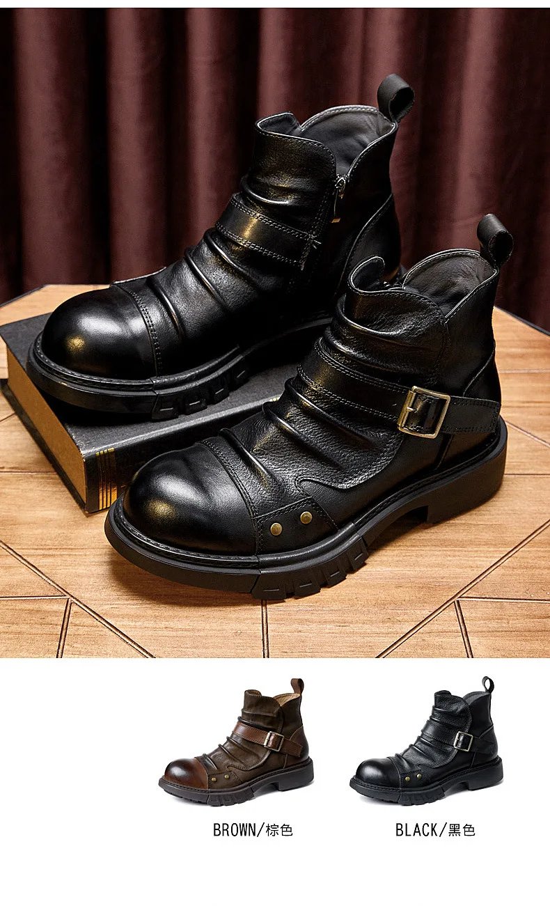 Handmade Punk Motorcycle Boots Men's Genuine Leather Boots British Style Boots Cowhide Workwear Short Shoes Handmade Punk Motorcycle Boots Men's Genuine Leather Boots British Style Boots Cowhide Workwear Short Shoes