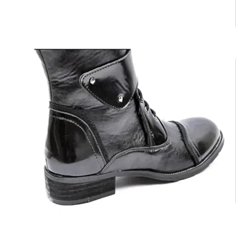 Gothic Punk Cosplay Cowboy Dance Boots for Men 2026 Spring Fall Square Heels Mid Calf Warm Soft Leather Motorcycle Boots Office