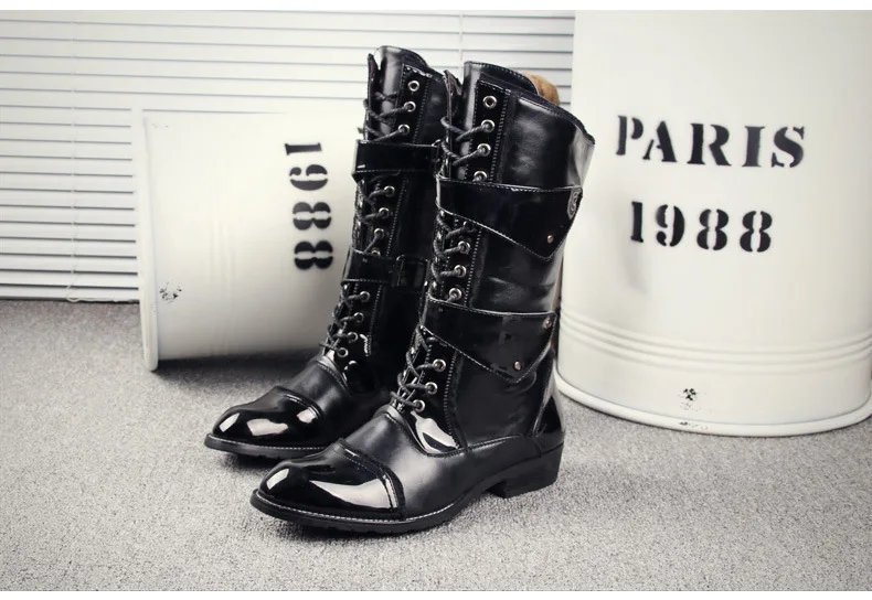 Gothic Punk Cosplay Cowboy Dance Boots for Men 2026 Spring Fall Square Heels Mid Calf Warm Soft Leather Motorcycle Boots Office Gothic Punk Cosplay Cowboy Dance Boots for Men 2026 Spring Fall Square Heels Mid Calf Warm Soft Leather Motorcycle Boots Office