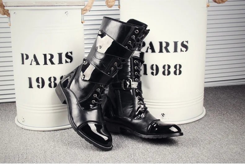 Gothic Punk Cosplay Cowboy Dance Boots for Men 2026 Spring Fall Square Heels Mid Calf Warm Soft Leather Motorcycle Boots Office Gothic Punk Cosplay Cowboy Dance Boots for Men 2026 Spring Fall Square Heels Mid Calf Warm Soft Leather Motorcycle Boots Office