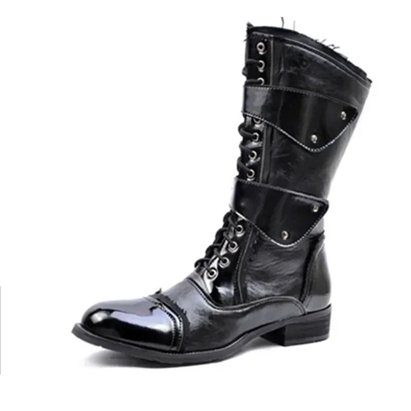 Gothic Punk Cosplay Cowboy Dance Boots for Men 2026 Spring Fall Square Heels Mid Calf Warm Soft Leather Motorcycle Boots Office