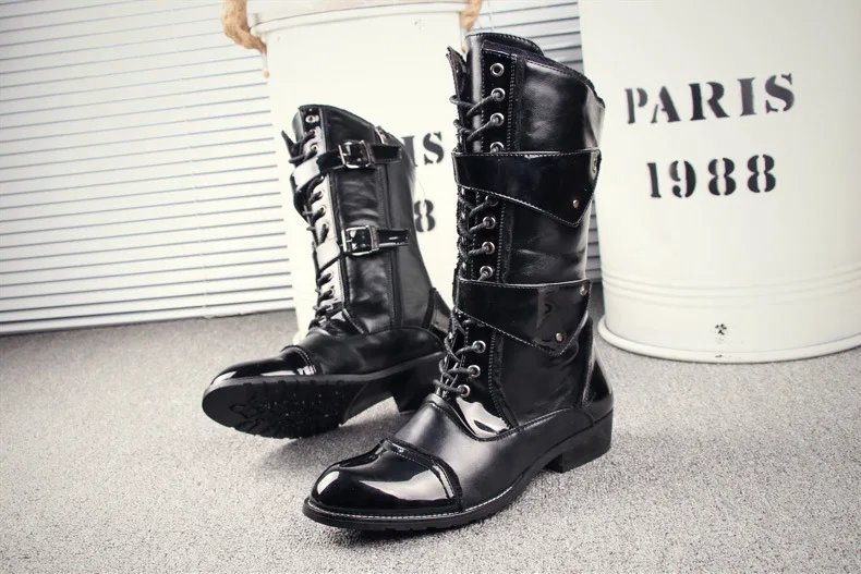 Gothic Punk Cosplay Cowboy Dance Boots for Men 2026 Spring Fall Square Heels Mid Calf Warm Soft Leather Motorcycle Boots Office Gothic Punk Cosplay Cowboy Dance Boots for Men 2026 Spring Fall Square Heels Mid Calf Warm Soft Leather Motorcycle Boots Office