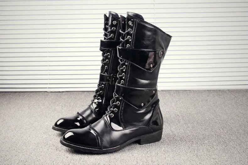 Gothic Punk Cosplay Cowboy Dance Boots for Men 2026 Spring Fall Square Heels Mid Calf Warm Soft Leather Motorcycle Boots Office Gothic Punk Cosplay Cowboy Dance Boots for Men 2026 Spring Fall Square Heels Mid Calf Warm Soft Leather Motorcycle Boots Office