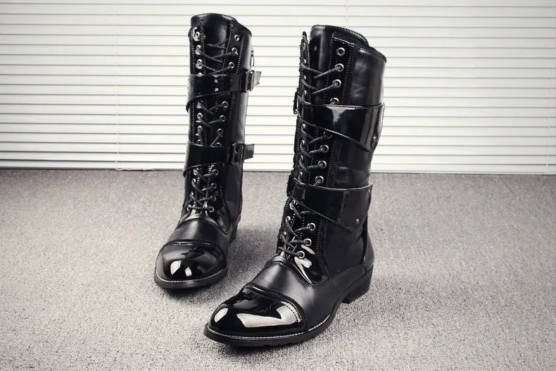 Gothic Punk Cosplay Cowboy Dance Boots for Men 2026 Spring Fall Square Heels Mid Calf Warm Soft Leather Motorcycle Boots Office Gothic Punk Cosplay Cowboy Dance Boots for Men 2026 Spring Fall Square Heels Mid Calf Warm Soft Leather Motorcycle Boots Office