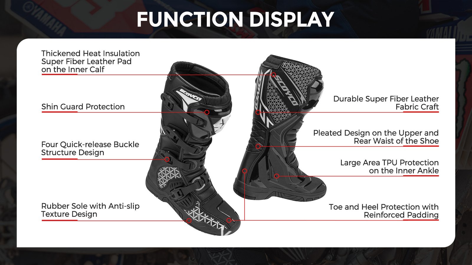 SCOYCO Motorcycle Riding Protective Boots Knee-High Anti-drop Motocross Boats Anti-Slip All-Terrain Grip Long Moto Rally Boots SCOYCO Motorcycle Riding Protective Boots Knee-High Anti-drop Motocross Boats Anti-Slip All-Terrain Grip Long Moto Rally Boots