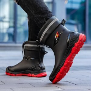 Outdoor Work British Style Anti Slip Waterproof Drawstring Drum Mouth Four Season Universal Men’s Rain Boots