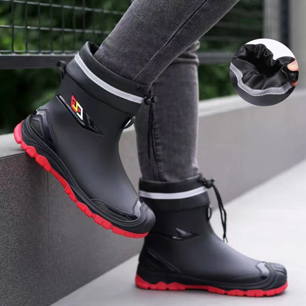 Outdoor Work British Style Anti Slip Waterproof Drawstring Drum Mouth Four Season Universal Men's Rain Boots