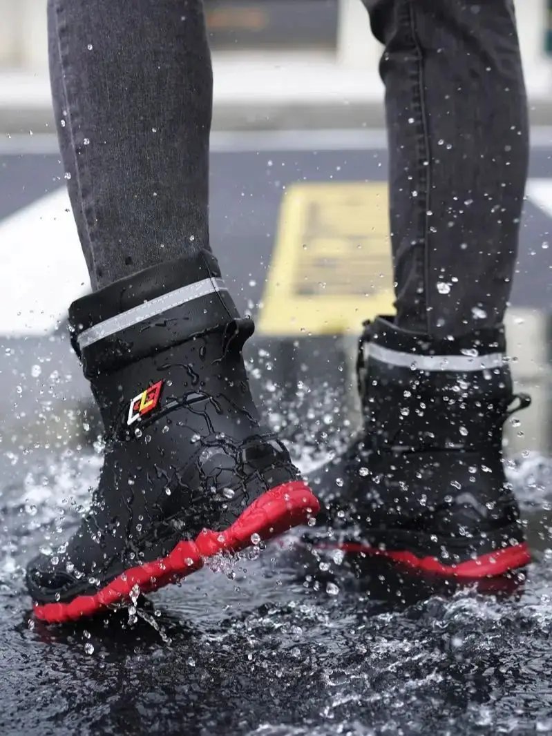 Outdoor Work British Style Anti Slip Waterproof Drawstring Drum Mouth Four Season Universal Men's Rain Boots Outdoor Work British Style Anti Slip Waterproof Drawstring Drum Mouth Four Season Universal Men's Rain Boots