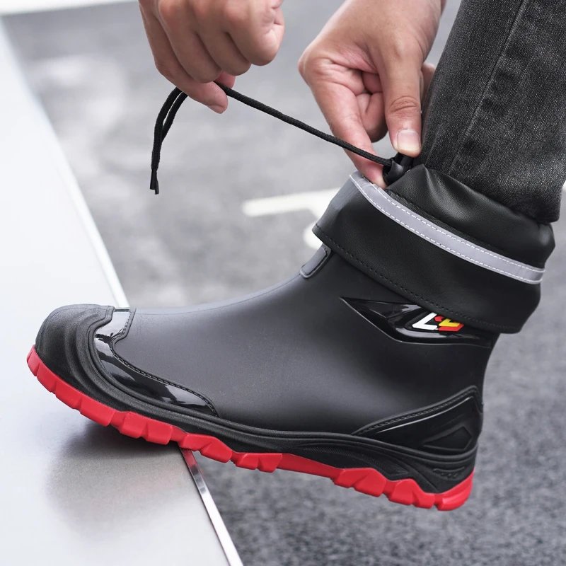 Outdoor Work British Style Anti Slip Waterproof Drawstring Drum Mouth Four Season Universal Men's Rain Boots Outdoor Work British Style Anti Slip Waterproof Drawstring Drum Mouth Four Season Universal Men's Rain Boots