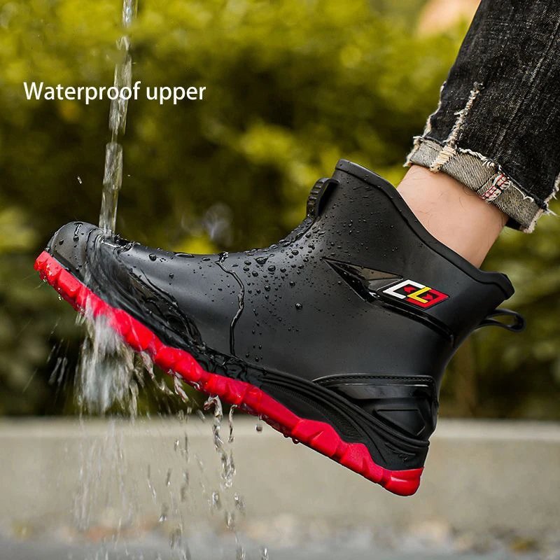 Workwear style outdoor work commuting fishing kitchen anti slip waterproof men's flat bottomed high-quality rubber boots rain bo