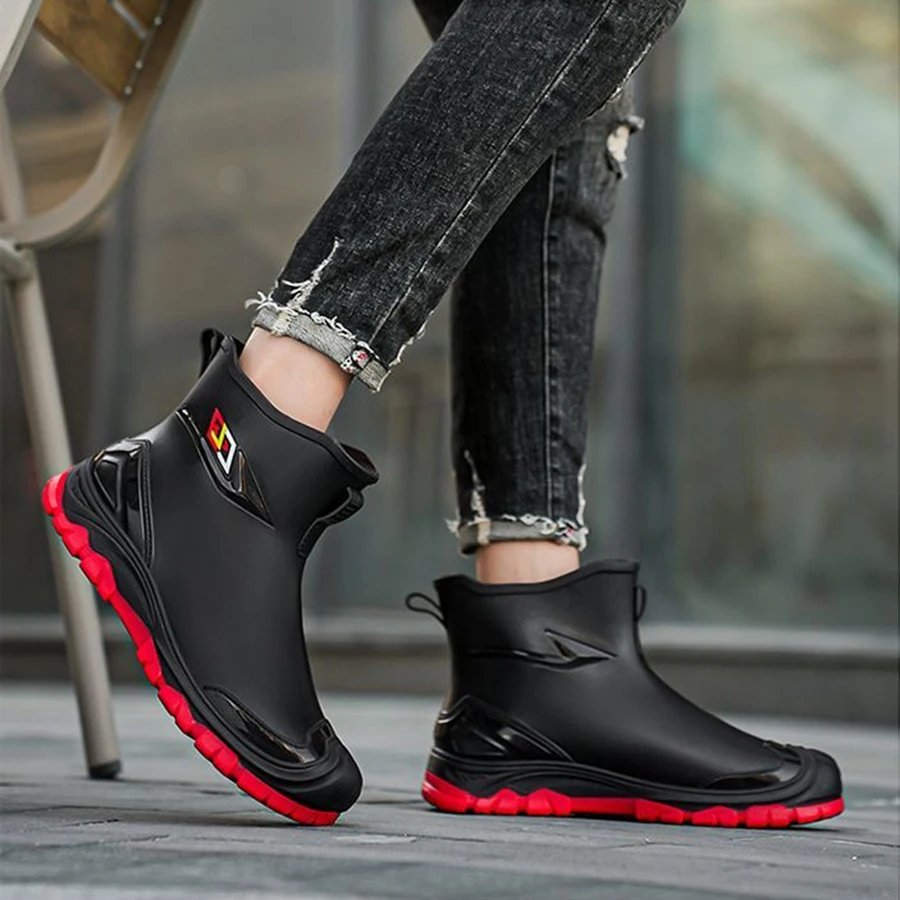 Workwear style outdoor work commuting fishing kitchen anti slip waterproof men's flat bottomed high-quality rubber boots rain bo