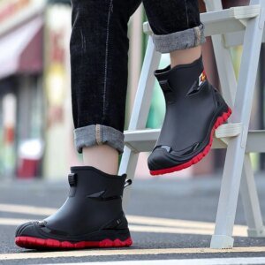Workwear style outdoor work commuting fishing kitchen anti slip waterproof men’s flat bottomed high-quality rubber boots rain bo
