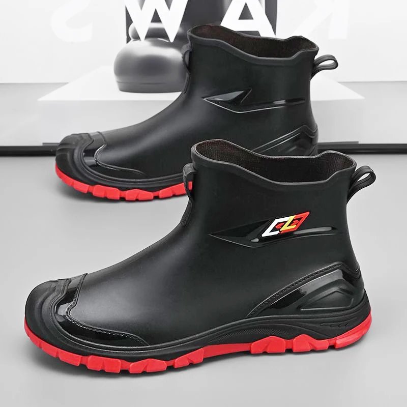 Workwear style outdoor work commuting fishing kitchen anti slip waterproof men's flat bottomed high-quality rubber boots rain bo