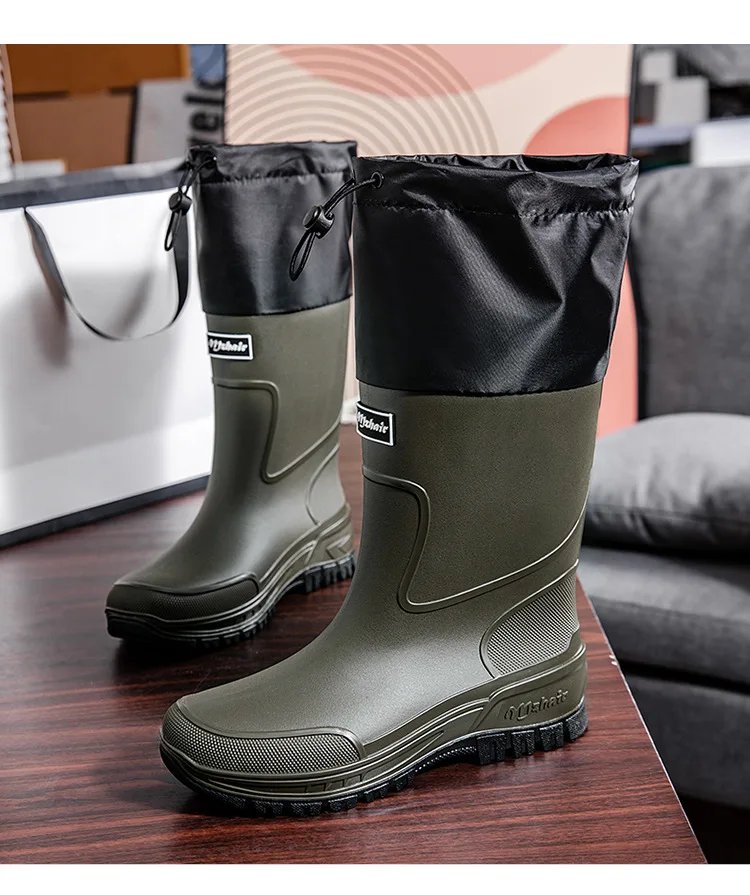 Men's Waterproof Fishing Delivery Rider Rain Boots with Durable Thick Soles, Anti-Slip Rubber Shoes
