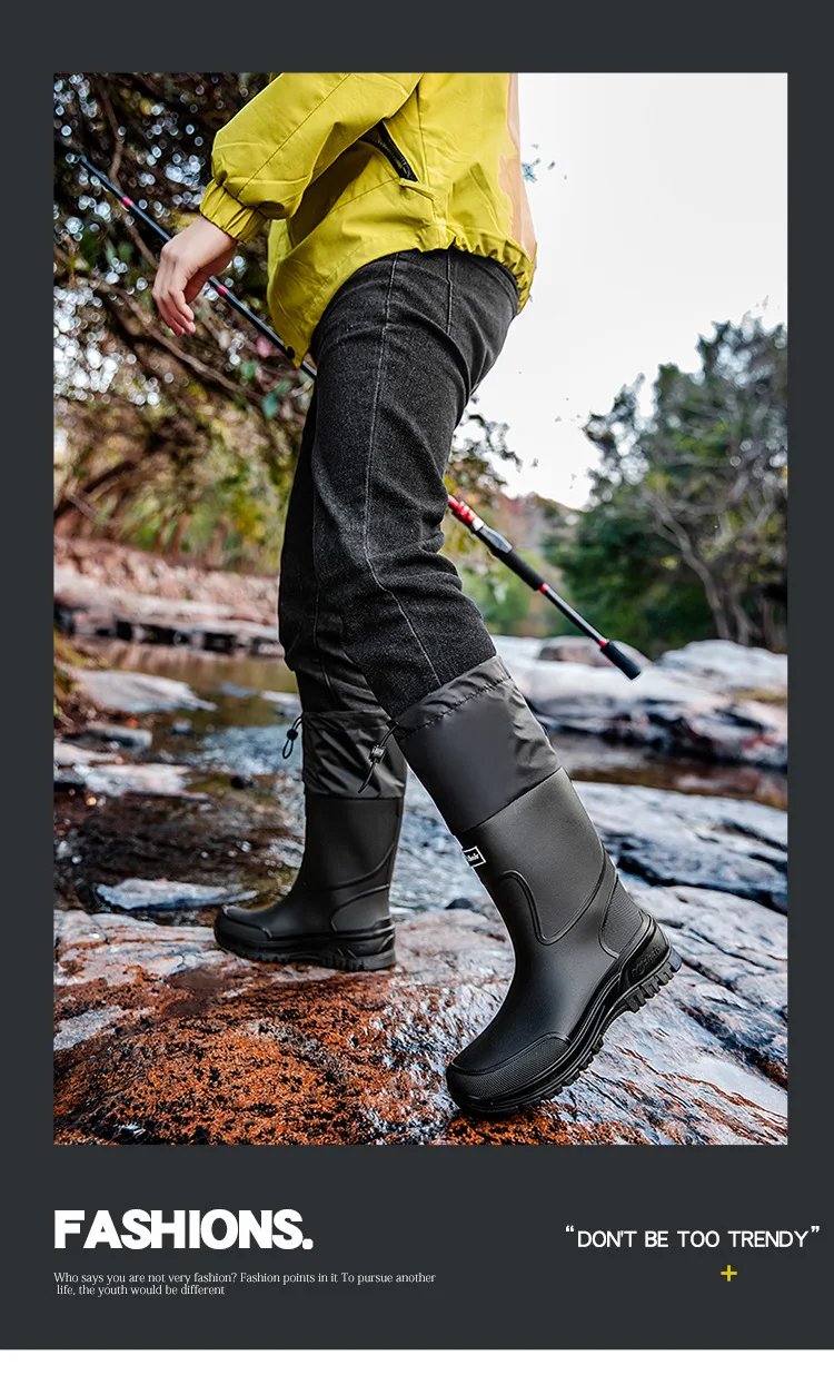 Men's Waterproof Fishing Delivery Rider Rain Boots with Durable Thick Soles, Anti-Slip Rubber Shoes