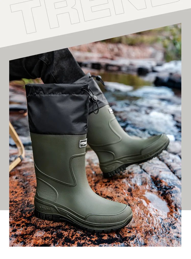 Men's Waterproof Fishing Delivery Rider Rain Boots with Durable Thick Soles, Anti-Slip Rubber Shoes