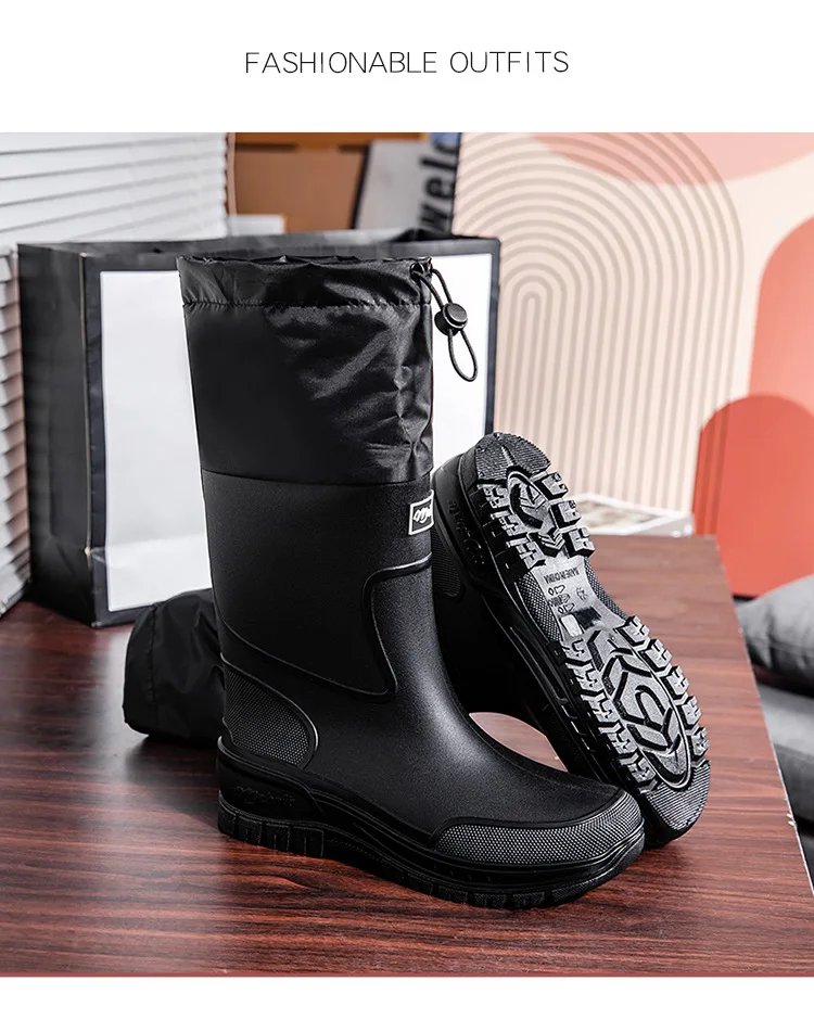Men's Waterproof Fishing Delivery Rider Rain Boots with Durable Thick Soles, Anti-Slip Rubber Shoes