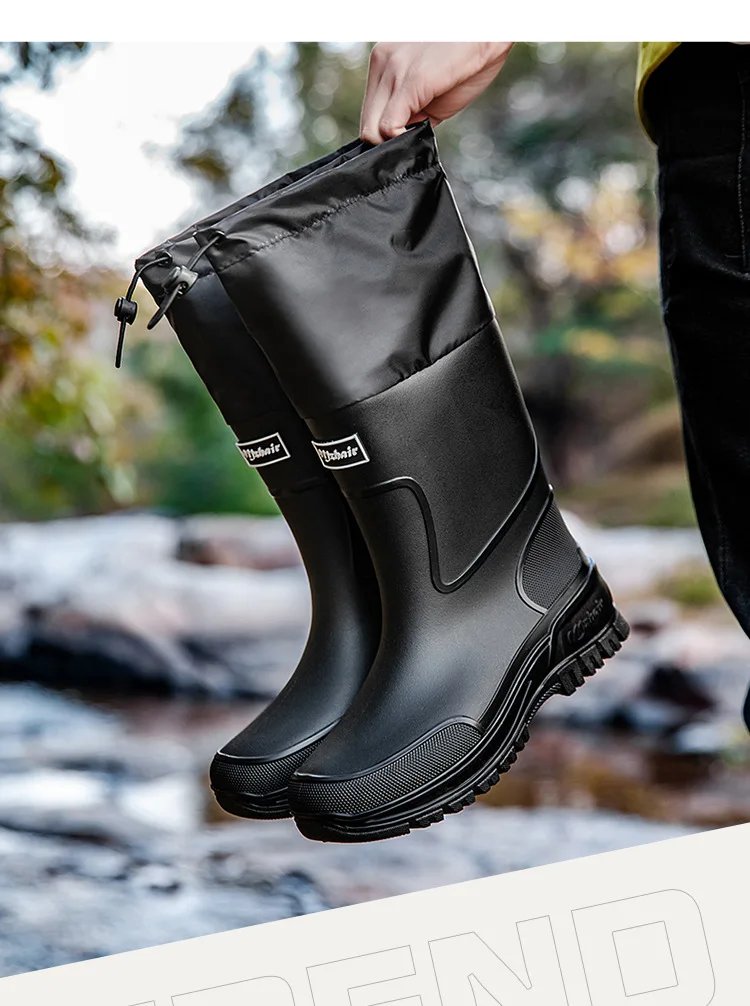 Men's Waterproof Fishing Delivery Rider Rain Boots with Durable Thick Soles, Anti-Slip Rubber Shoes