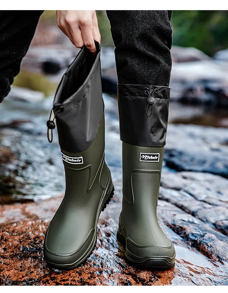 Men's Waterproof Fishing Delivery Rider Rain Boots with Durable Thick Soles, Anti-Slip Rubber Shoes