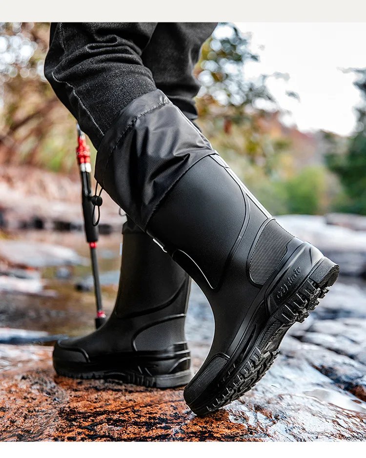Men's Waterproof Fishing Delivery Rider Rain Boots with Durable Thick Soles, Anti-Slip Rubber Shoes
