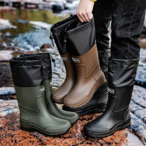 Men’s Waterproof Fishing Delivery Rider Rain Boots with Durable Thick Soles, Anti-Slip Rubber Shoes