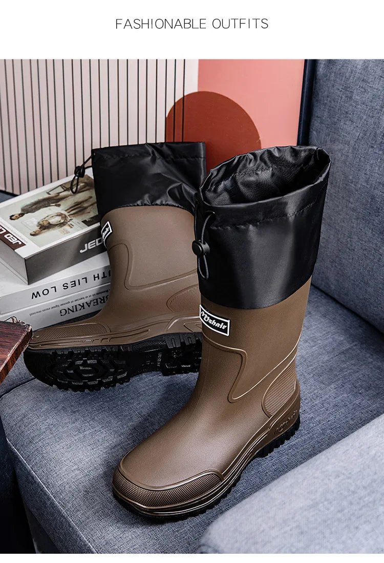 Men's Waterproof Fishing Delivery Rider Rain Boots with Durable Thick Soles, Anti-Slip Rubber Shoes Men's Waterproof Fishing Delivery Rider Rain Boots with Durable Thick Soles, Anti-Slip Rubber Shoes