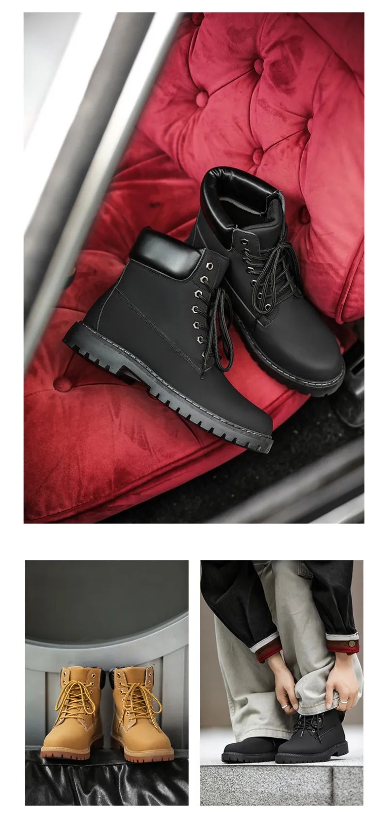 Fashionable Classic Men's Boots Trend Thick Sole Casual Men's Shoes Comfortable Breathable High-top Man's Shoes Botas Para Mujer