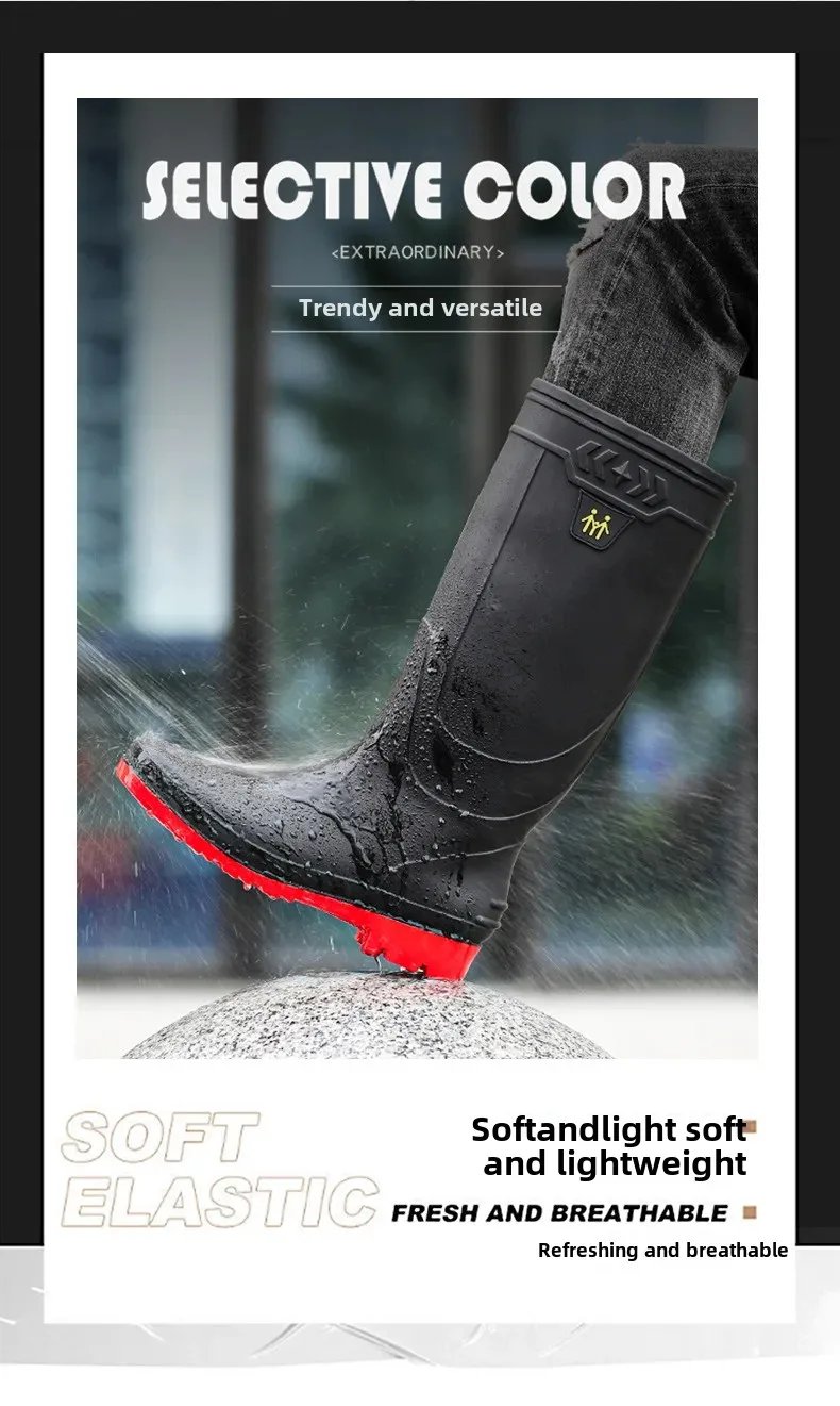 Comfortable High-Tube Men's Rain Boots Outdoor Versatile Waterproof Fishing Shoes Korean Style Delivery Car Wash Shoes Men's Wat Comfortable High-Tube Men's Rain Boots Outdoor Versatile Waterproof Fishing Shoes Korean Style Delivery Car Wash Shoes Men's Wat