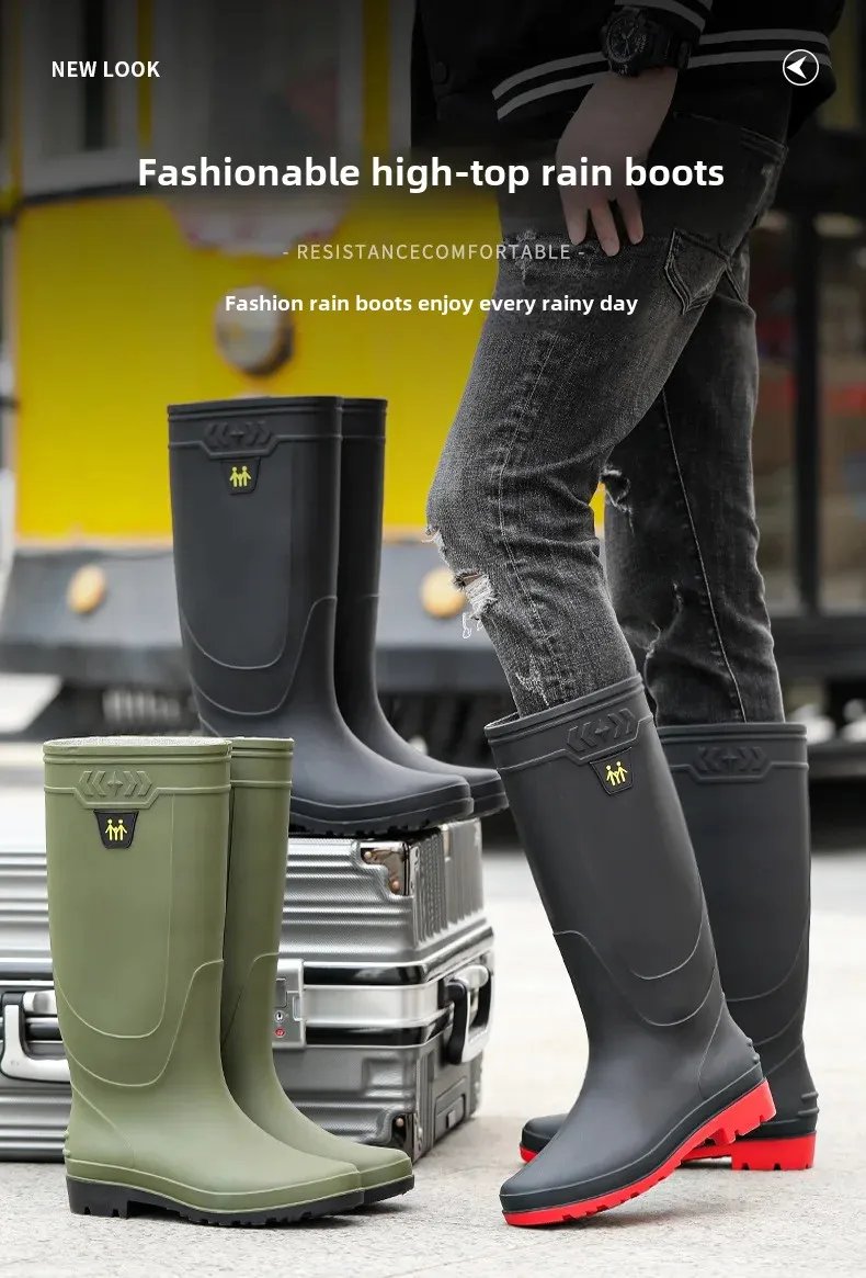 Comfortable High-Tube Men's Rain Boots Outdoor Versatile Waterproof Fishing Shoes Korean Style Delivery Car Wash Shoes Men's Wat Comfortable High-Tube Men's Rain Boots Outdoor Versatile Waterproof Fishing Shoes Korean Style Delivery Car Wash Shoes Men's Wat