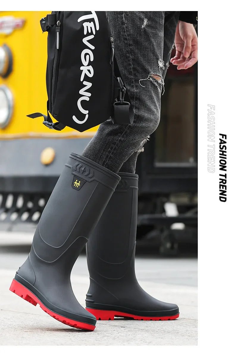 Comfortable High-Tube Men's Rain Boots Outdoor Versatile Waterproof Fishing Shoes Korean Style Delivery Car Wash Shoes Men's Wat Comfortable High-Tube Men's Rain Boots Outdoor Versatile Waterproof Fishing Shoes Korean Style Delivery Car Wash Shoes Men's Wat