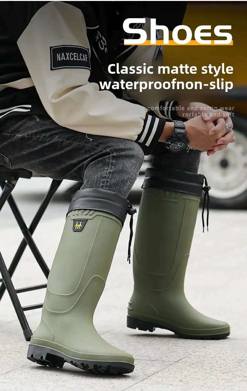 Comfortable High-Tube Men's Rain Boots Outdoor Versatile Waterproof Fishing Shoes Korean Style Delivery Car Wash Shoes Men's Wat Comfortable High-Tube Men's Rain Boots Outdoor Versatile Waterproof Fishing Shoes Korean Style Delivery Car Wash Shoes Men's Wat