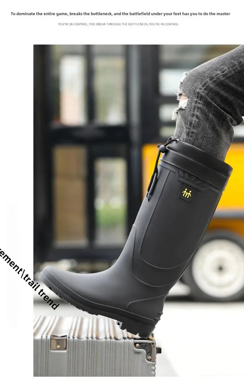 Comfortable High-Tube Men's Rain Boots Outdoor Versatile Waterproof Fishing Shoes Korean Style Delivery Car Wash Shoes Men's Wat Comfortable High-Tube Men's Rain Boots Outdoor Versatile Waterproof Fishing Shoes Korean Style Delivery Car Wash Shoes Men's Wat