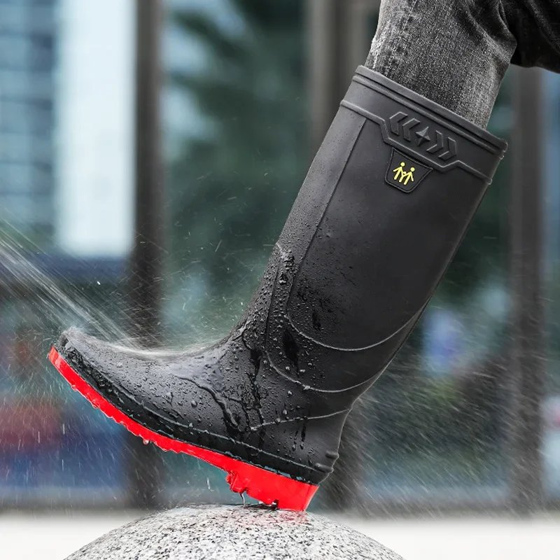 Comfortable High-Tube Men's Rain Boots Outdoor Versatile Waterproof Fishing Shoes Korean Style Delivery Car Wash Shoes Men's Wat