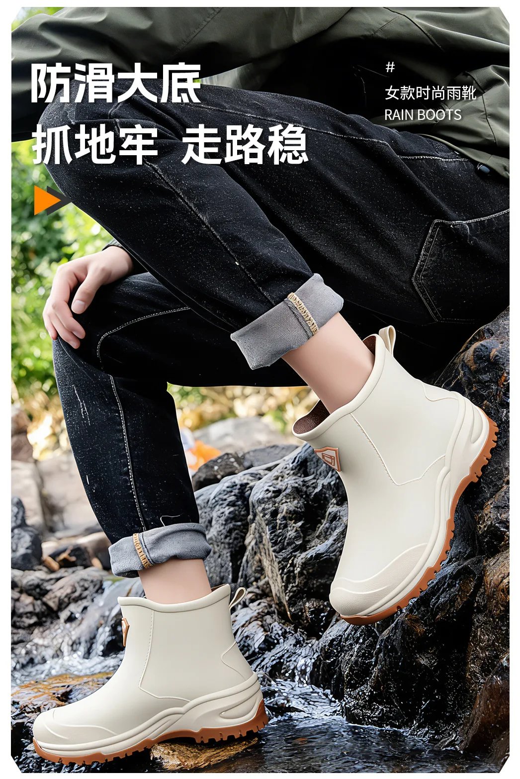 Wear resistant thick soled water boots, military green river tracing men's short boots, rain boots, waterproof men's water shoes Wear resistant thick soled water boots, military green river tracing men's short boots, rain boots, waterproof men's water shoes