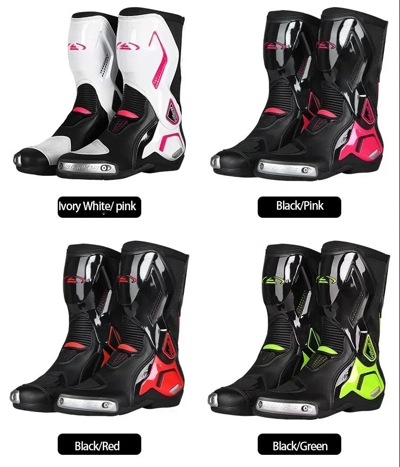 2026 New BENKIA Women Motorcycle Boots EUR35-39 Motorbike Lady Boot CE Certification Pink Women Sport Bike Botas For All Seasons
