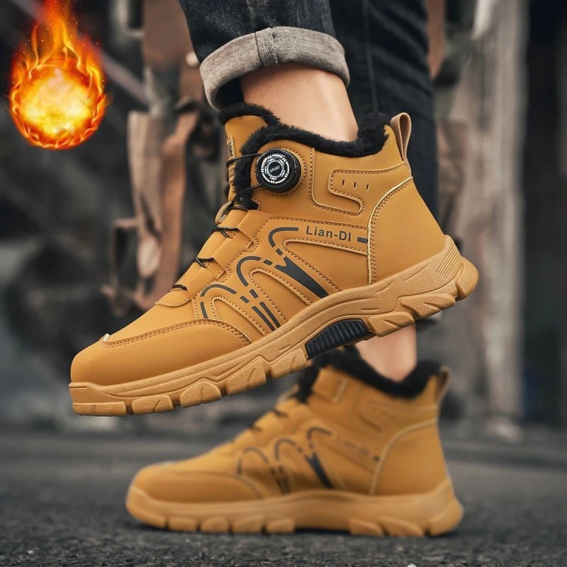 Outdoor Snow Boots Men Thick Bottom Keep Warm Hiking Shoes Men Breathable Wear-resistant Plush Casual Shoes Men Shoes