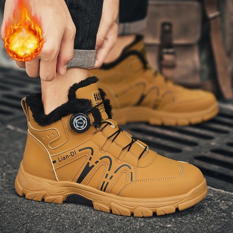 Outdoor Snow Boots Men Thick Bottom Keep Warm Hiking Shoes Men Breathable Wear-resistant Plush Casual Shoes Men Shoes