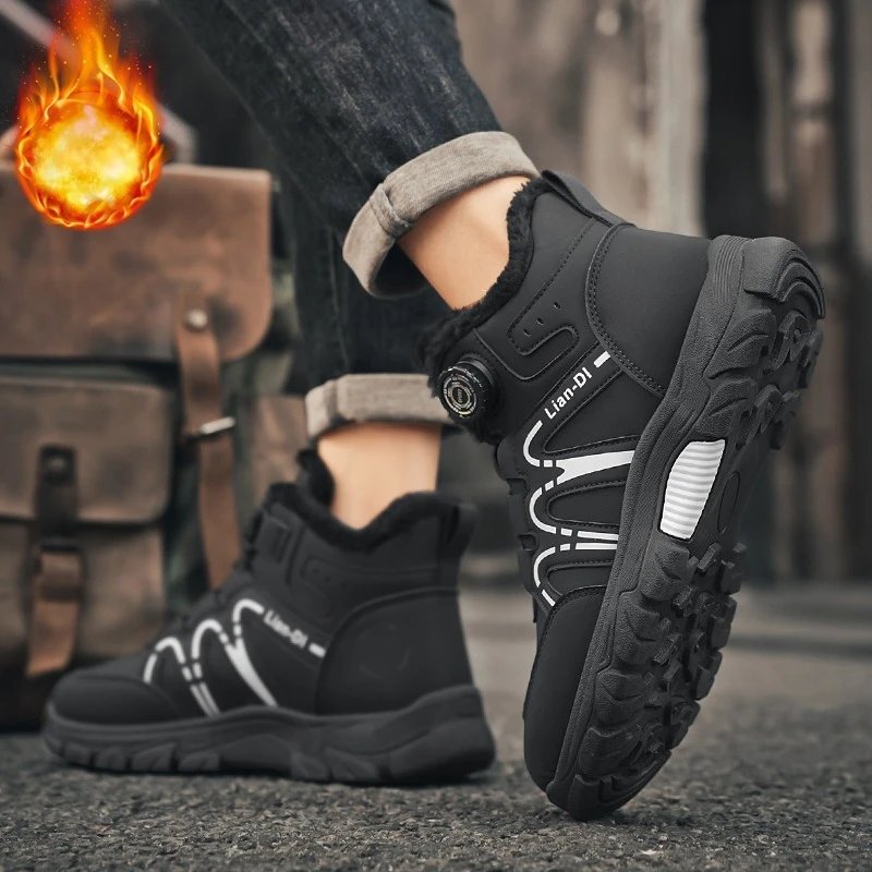 Outdoor Snow Boots Men Thick Bottom Keep Warm Hiking Shoes Men Breathable Wear-resistant Plush Casual Shoes Men Shoes