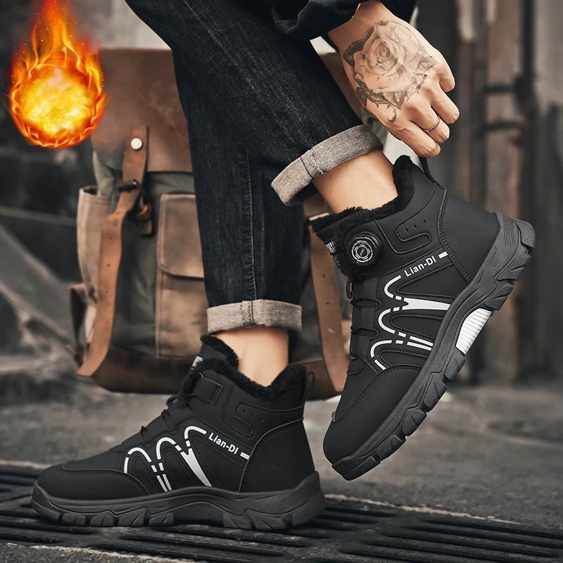 Outdoor Snow Boots Men Thick Bottom Keep Warm Hiking Shoes Men Breathable Wear-resistant Plush Casual Shoes Men Shoes