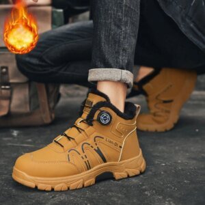 Outdoor Snow Boots Men Thick Bottom Keep Warm Hiking Shoes Men Breathable Wear-resistant Plush Casual Shoes Men Shoes