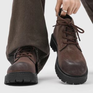 Menās Shoes 2026 Autumn New British Retro Style High Top Big Yellow Boots Outdoor Hiking Thick Soled Workwear Shoes