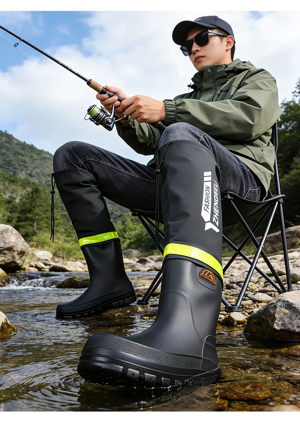 YC-388 Water-Resistant Shoes Men's Mid-Calf Hollow Design Anti-Scalding Pure Color Sport Style Flat Heel Rain Boots YC-388 Water-Resistant Shoes Men's Mid-Calf Hollow Design Anti-Scalding Pure Color Sport Style Flat Heel Rain Boots